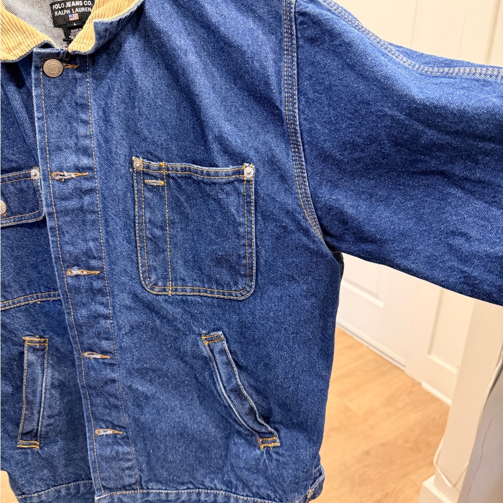 Ralph Lauren Polo Jeans Vintage 90s Denim Jacket Corduroy Collar Mens Large - Picture 4 of 11